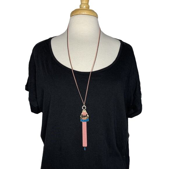SHIRALEAH *NEW* Blush Pink Black Turquoise Sloan Chain Necklace Beaded Boho - Picture 2 of 6